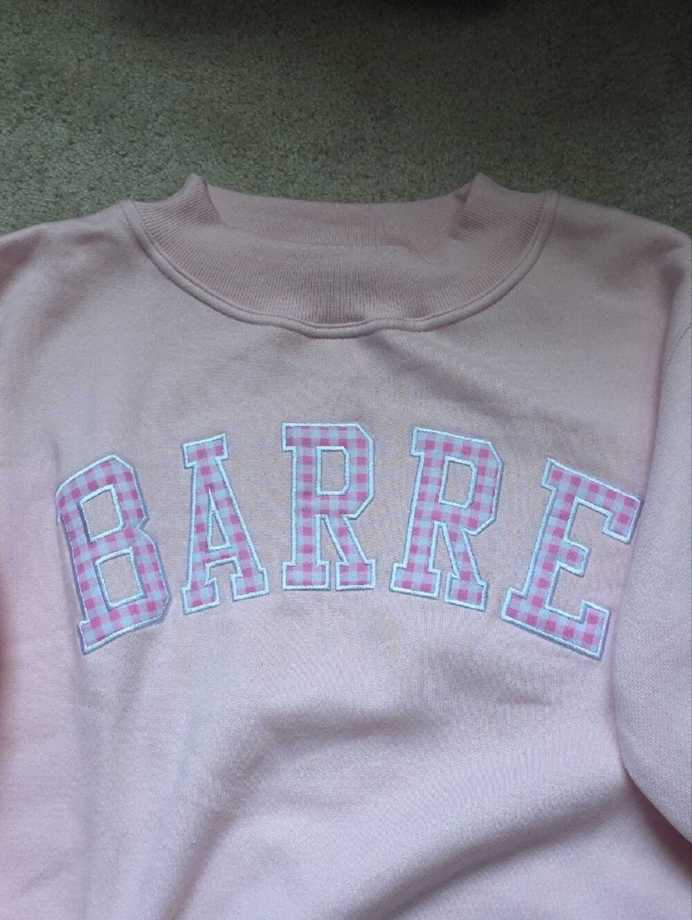 Pure Barre Light Pink Crewneck Sweatshirt with Plaid Lettering - Picture 3 of 3
